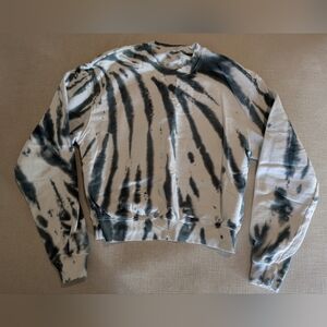 Good American Black + White Tie Die Long Sleeve Crew Neck Sweatshirt Sz 1 (sm)